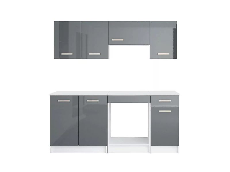 Küchenzeile - mit Arbeitsplatte 180 cm - Grau glänzend & Weiß - TRATTORIA günstig online kaufen