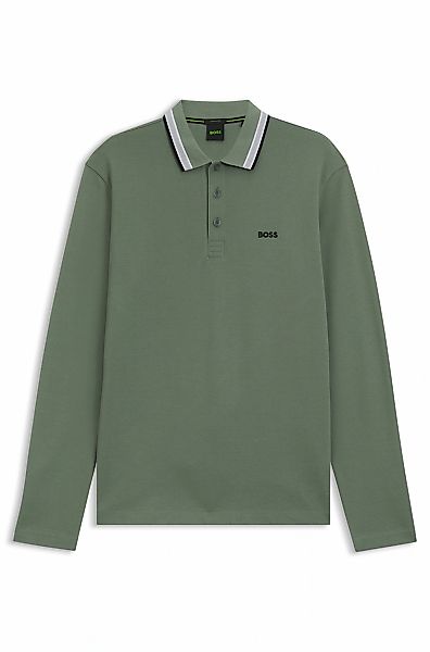 BOSS GREEN Langarm-Poloshirt "Plisy", mit Streifen am Kragen günstig online kaufen