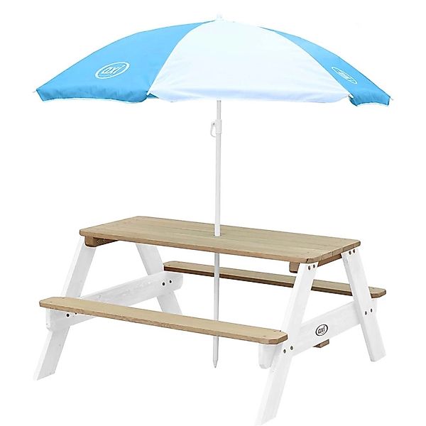 Axi Nick Picknicktisch Braun - Weiß Sonnenschirm Blau - Weiß 95 x 98 x 49 c günstig online kaufen