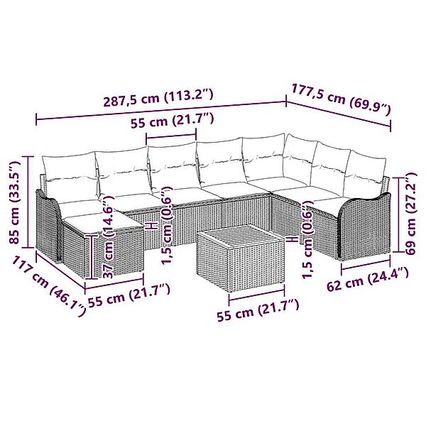 vidaXL Garten-Sofa-Set 9-Tlg Beige Poly Rattan 3347490 günstig online kaufen
