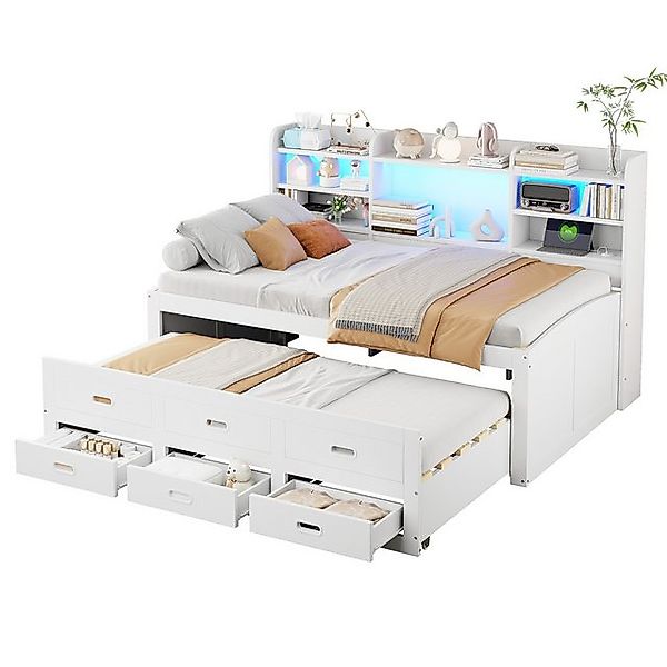 OKWISH Schlafsofa Stauraumbett Kinderbett, 90x200 mit LED & 3 Schubladen, U günstig online kaufen