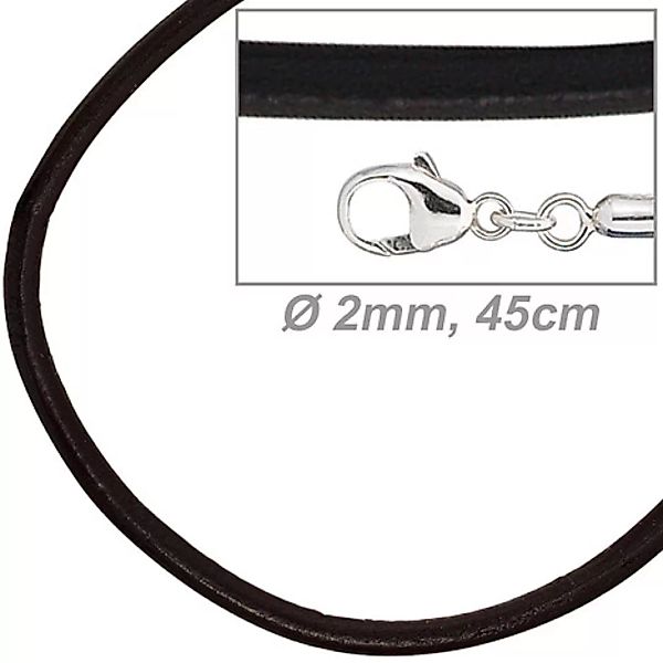 SIGO Leder Halskette Kette Schnur schwarz 45 cm, Karabiner 925 Sterling Sil günstig online kaufen