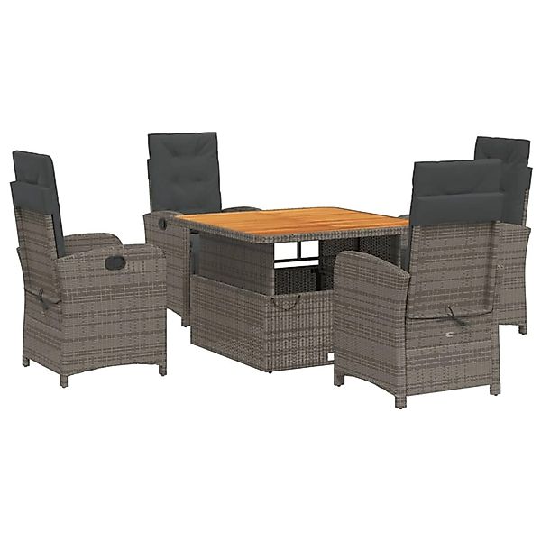 vidaXL 5-Tlg Garten-Essgruppe mit Kissen Grau Poly Rattan 3277342 günstig online kaufen