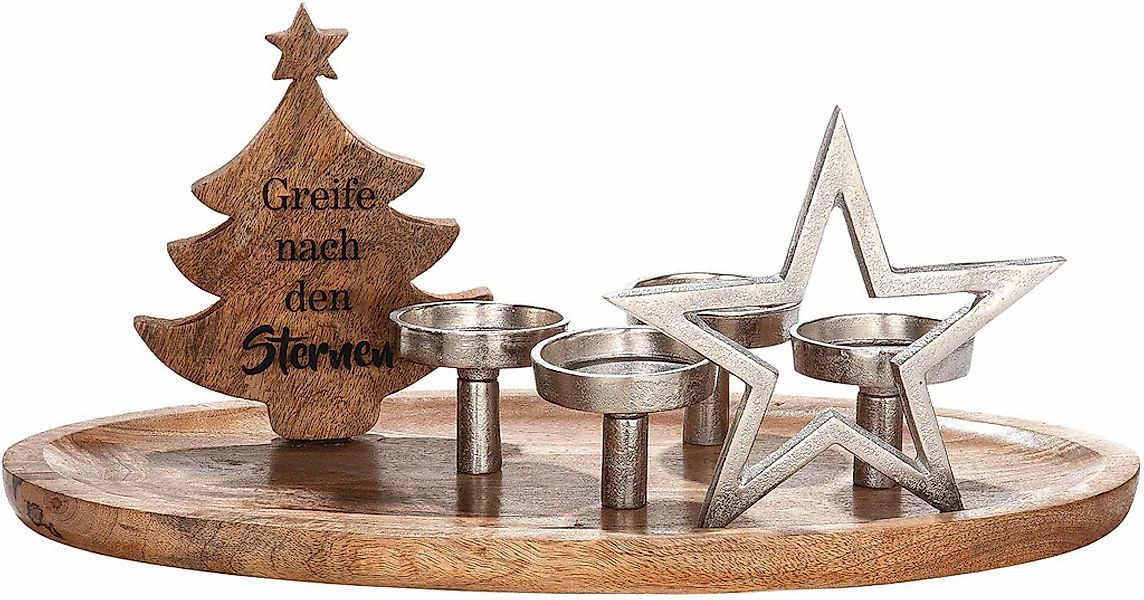 GILDE Kerzentablett "Adventsleuchter Sternmotiv, naturfarben, silberfarben" günstig online kaufen