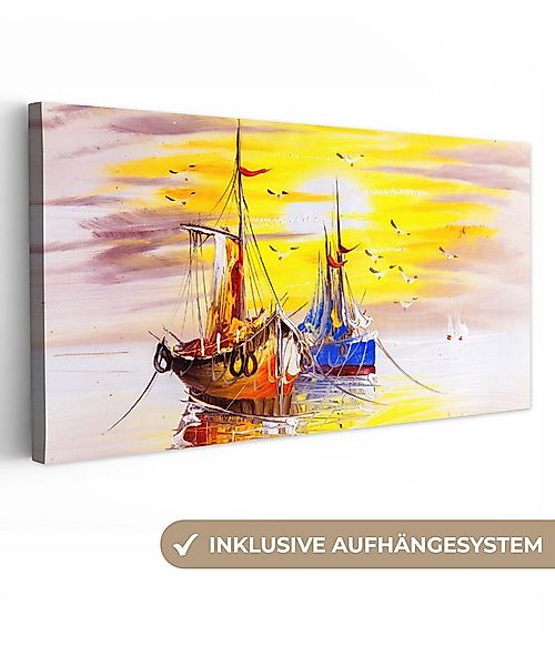 OneMillionCanvasses® Leinwandbild Panorama Malerei - Boot - Wasser - Ölfarb günstig online kaufen