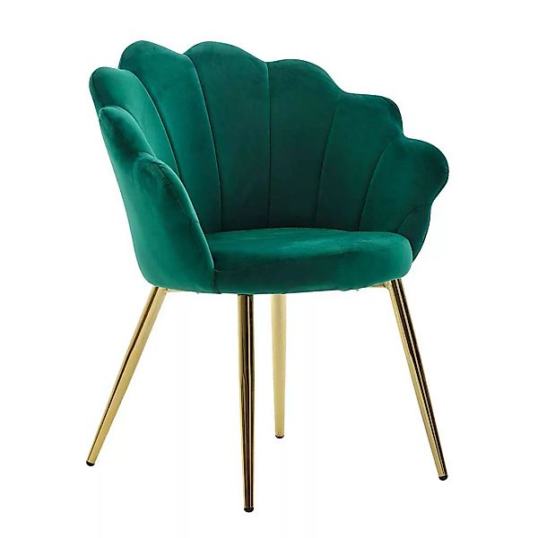 Retro Esszimmer Stuhl in Grün Samt Metallgestell günstig online kaufen