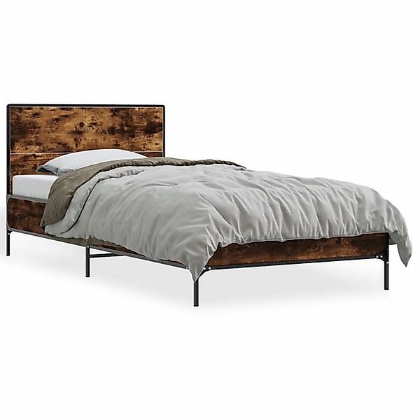 vidaXL Bett Bettgestell Räuchereiche 75x190 cm Holzwerkstoff und Metall günstig online kaufen