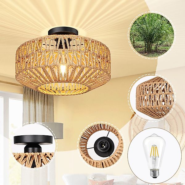 Jibenhome LED Deckenleuchte Boho Rattan Deckenleuchte günstig online kaufen