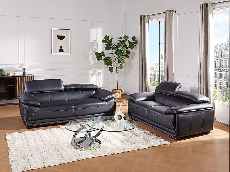 Ledersofa 3-Sitzer - Schwarz - MACELO günstig online kaufen