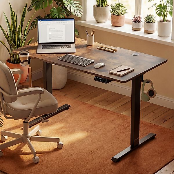 Höhenverstellbarer Schreibtisch Braun 140x60x72-117cm günstig online kaufen