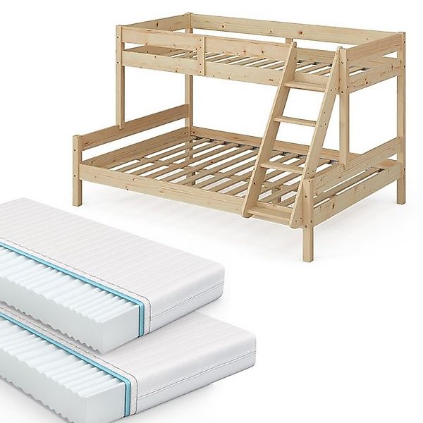 VitaliSpa® Etagenbett Everest, Naturholz, 140x200 / 90x200 cm mit 2 Matratz günstig online kaufen