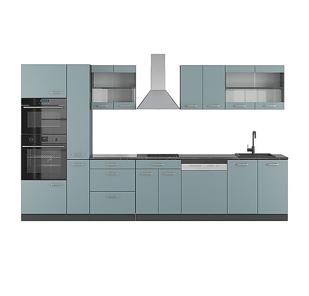 Vicco Küchenzeile R-Line, Blau-Grau/Anthrazit, 350cm mit Hochschrank ohne A günstig online kaufen