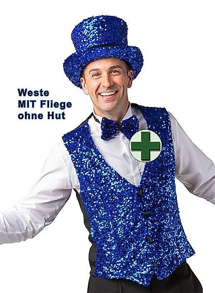 Karneval-Klamotten Kostüm Weste Pailletten Herren blau hochwertig mit Flieg günstig online kaufen