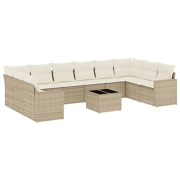 vidaXL 11-Tlg Garten-Sofagarnitur mit Kissen Beige Poly Rattan 3251815 günstig online kaufen