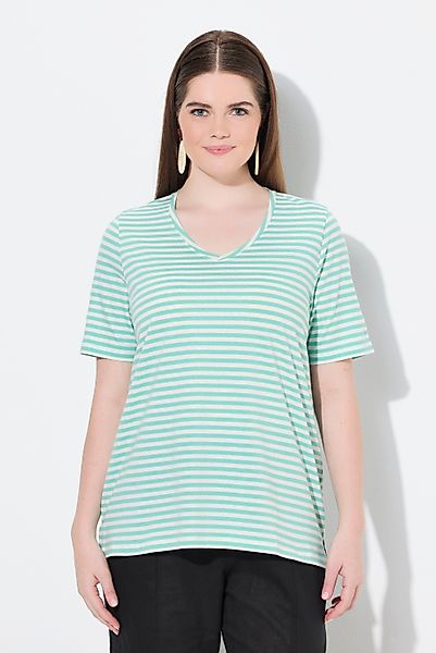 Ulla Popken T-Shirt T-Shirt Ringel V-Ausschnitt günstig online kaufen