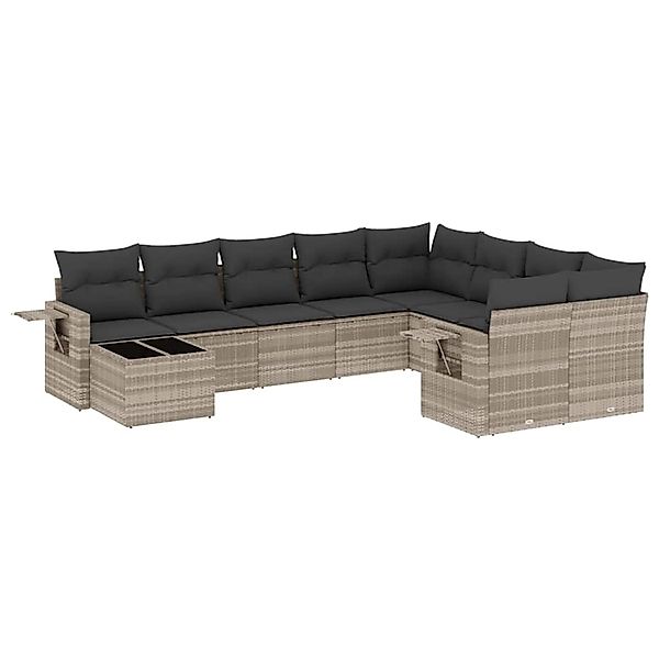 vidaXL 10-Tlg Garten-Sofagarnitur mit Kissen Hellgrau Poly Rattan 3220661 günstig online kaufen