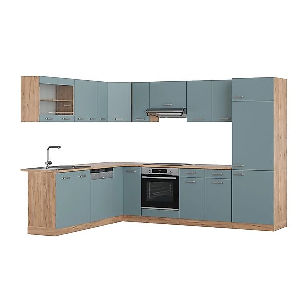 Vicco R-Line Eckküche Blau-Grau/Goldkraft Eiche 227 x 287 cm AP Eiche günstig online kaufen