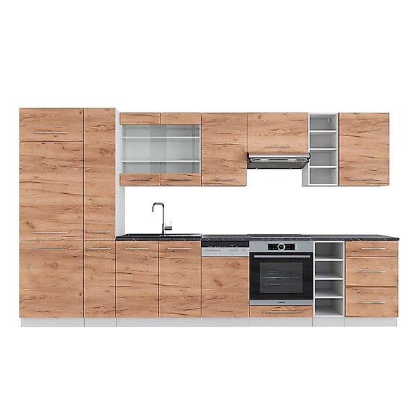 Vicco Fame-Line Küchenzeile Goldkraft Eiche/Weiß 355 cm AP Anthrazit ohne E günstig online kaufen