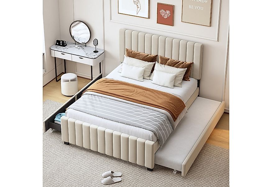 Flieks Polsterbett, Kinderbett Doppelbett 140x190cm mit Ausziehbett 90x190c günstig online kaufen