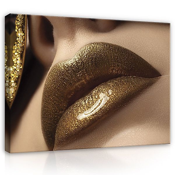 Wallarena Leinwandbild Frau Gold Lippen Abstrakt günstig online kaufen