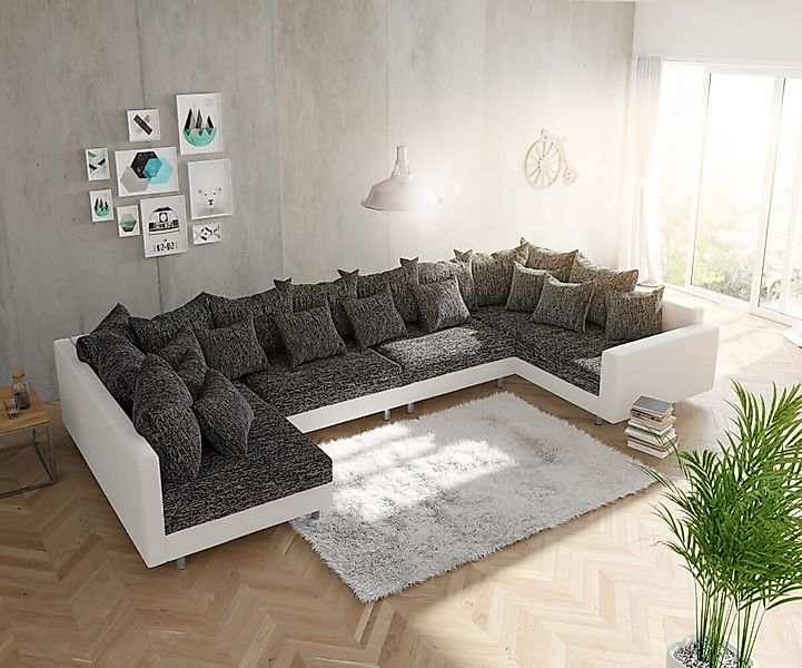 Wohnlandschaft Clovis XL Weiss Schwarz mit Armlehne modular günstig online kaufen