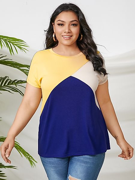 YOINS Plus Größe Multicolor Crew Neck Multicolor Kurzarm T-Shirt günstig online kaufen