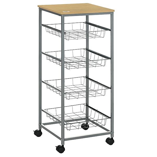 HOMCOM Küchenwagen 4 Ebenen Küchenregal Stahl MDF Silber L36,5 x B36,5 x H8 günstig online kaufen