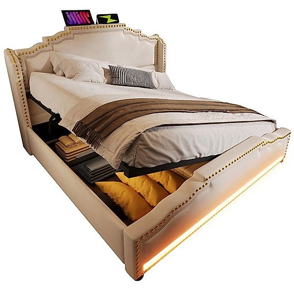 REDOM Polsterbett Vintage Bett mit hydraulischem Stauraum (Stauraumbett, Ju günstig online kaufen