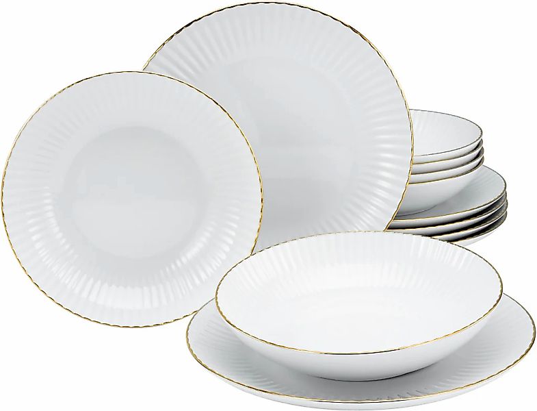my home Tafelservice "Teller Set, Geschirr-Set Elisetta" Goldband, Made in günstig online kaufen