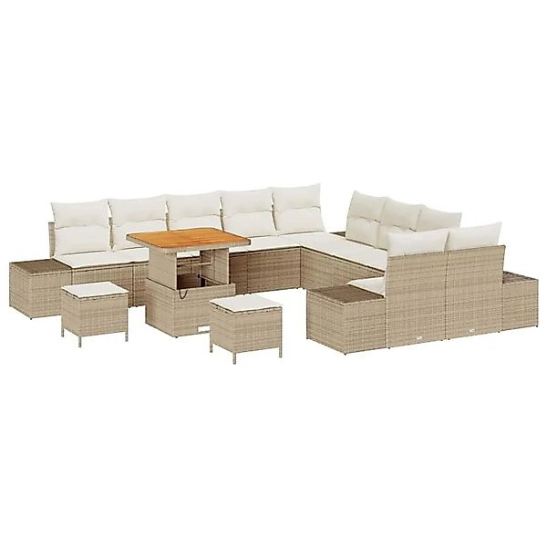 vidaXL Gartensofa-Set mit Kissen mit Speicher 13 Stk Beige Poly Rattan 3364 günstig online kaufen