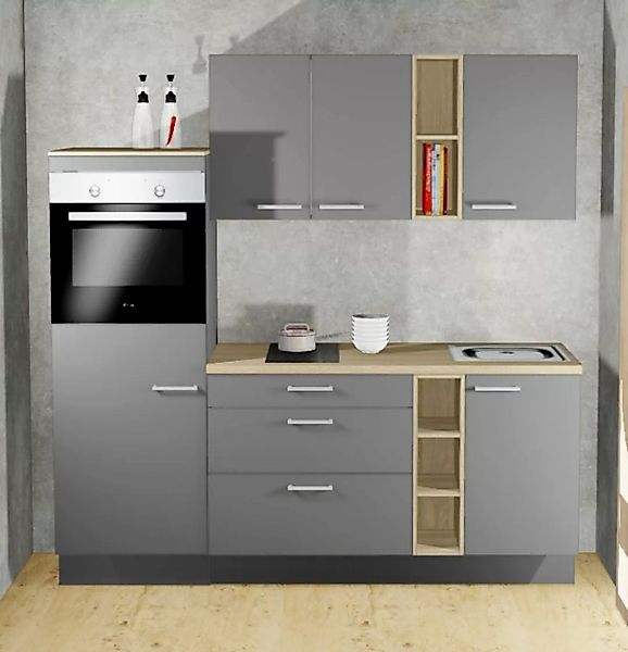 Einbauküche MANKAONYX 11 Onyxgrau - Schränke montiert/ Küchenzeile 205 cm m günstig online kaufen