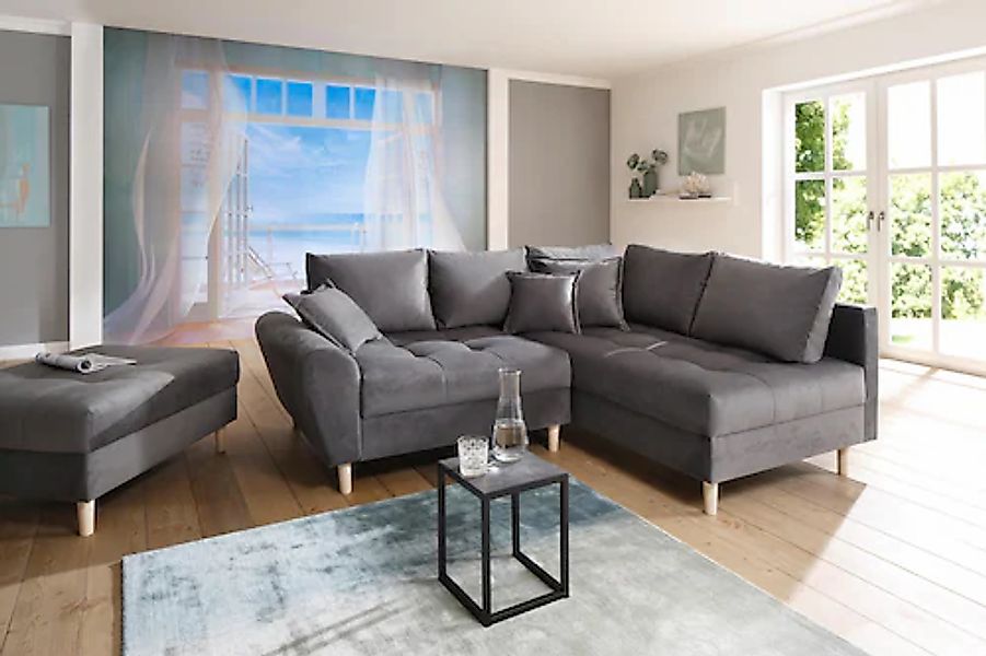 Home affaire Ecksofa »Rice L-Form, B: 223 cm« Set: Sofa & Hocker, mit 3 Zie günstig online kaufen
