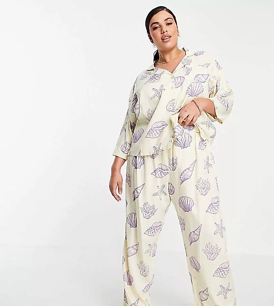 ASOS DESIGN Curve – Pyjama-Set aus Modal mit langärmligem Hemd und Hose mit günstig online kaufen