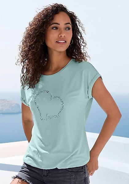 LASCANA Kurzarmshirt "mit Lascana Herz Print", aus weichem Viskose-Stretch günstig online kaufen