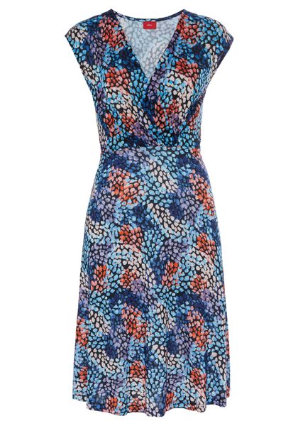s.Oliver Jerseykleid mit Alloverdruck und V-Ausschnitt, günstig online kaufen