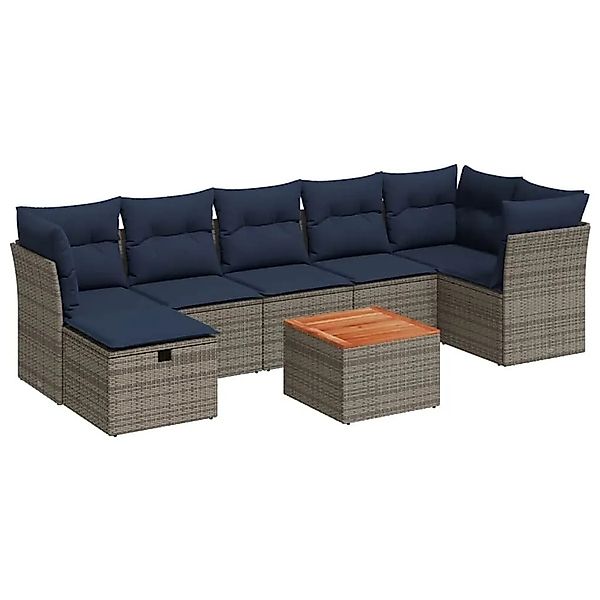 vidaXL 8-Tlg Gartensofa-Set mit Kissen Grau Polyrattan 3264736 günstig online kaufen