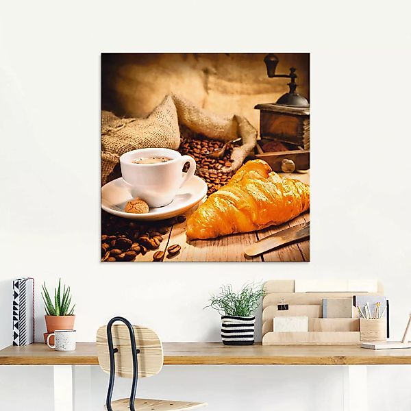 Artland Glasbild »Kaffeetasse mit Croissant«, Getränke, (1 St.) günstig online kaufen