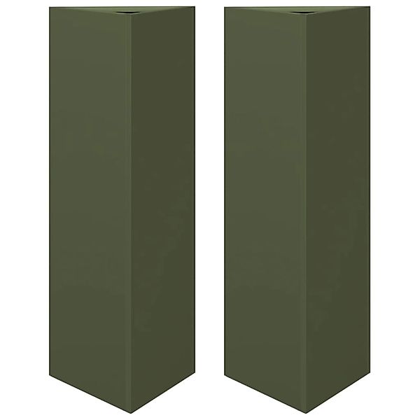 vidaXL Pflanzkübel 2 Stk Olivgrün Dreieckig 30x26x75 cm Stahl 851150 günstig online kaufen