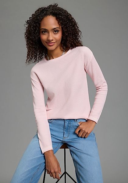 Laura Scott Rundhalspullover leichter Feinstrick mit Waffelmuster und dezen günstig online kaufen
