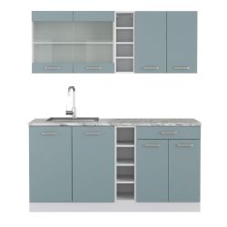 Vicco Küchenzeile R-Line, Blau-Grau/Weiß, 160 cm, günstig online kaufen