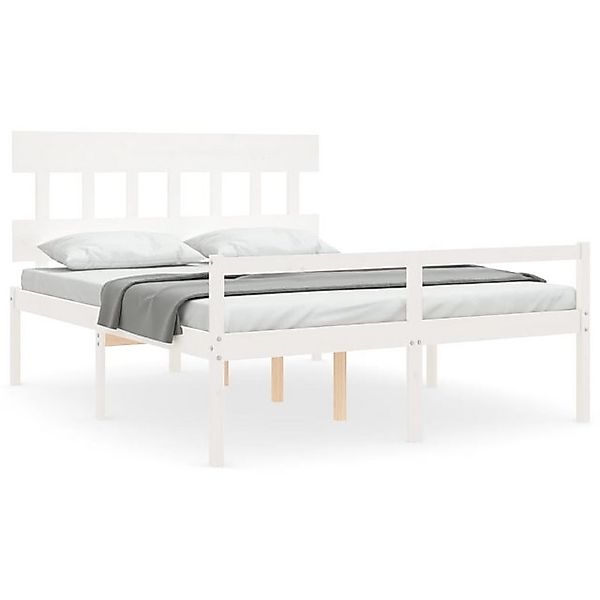 vidaXL Bett Seniorenbett mit Kopfteil Weiß Kingsize Massivholz günstig online kaufen