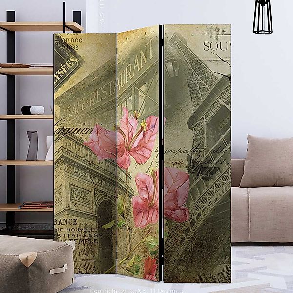 Vintage Paravent in Bunt PARIS Motiv und Blumen günstig online kaufen