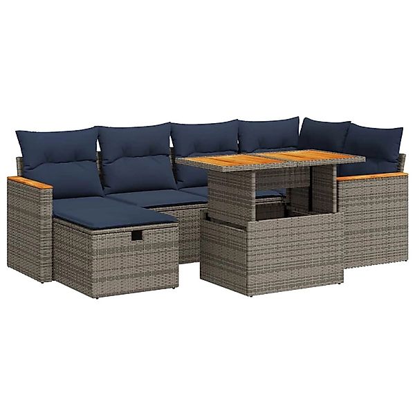 vidaXL 7-Tlg Garten-Sofagarnitur mit Kissen Grau Poly Rattan 3328118 günstig online kaufen
