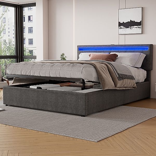 Flieks Polsterbett, LED Hydraulisches Doppelbett 160x200cm günstig online kaufen