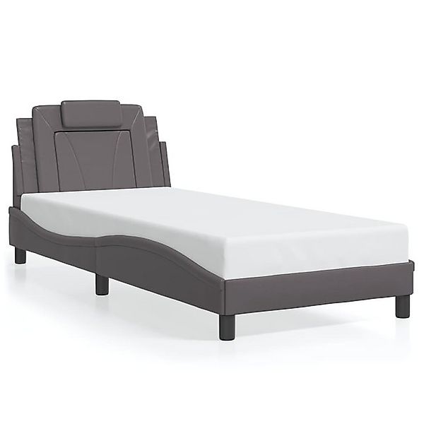 vidaXL Bettgestell, Bettrahmen mit Kopfteil Grau 90x200 cm Kunstleder günstig online kaufen