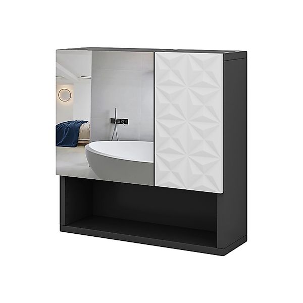 Vicco Badezimmerspiegelschrank Edge, Schwarz/Weiß, 54 x 55 cm mit Tür und o günstig online kaufen