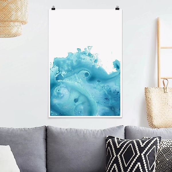 Poster Abstrakt - Hochformat Welle Aquarell Türkis I günstig online kaufen