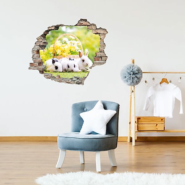 queence 3D-Wandtattoo "Osterhasen mit Frühlingskorb" Selbstklebender Wandst günstig online kaufen