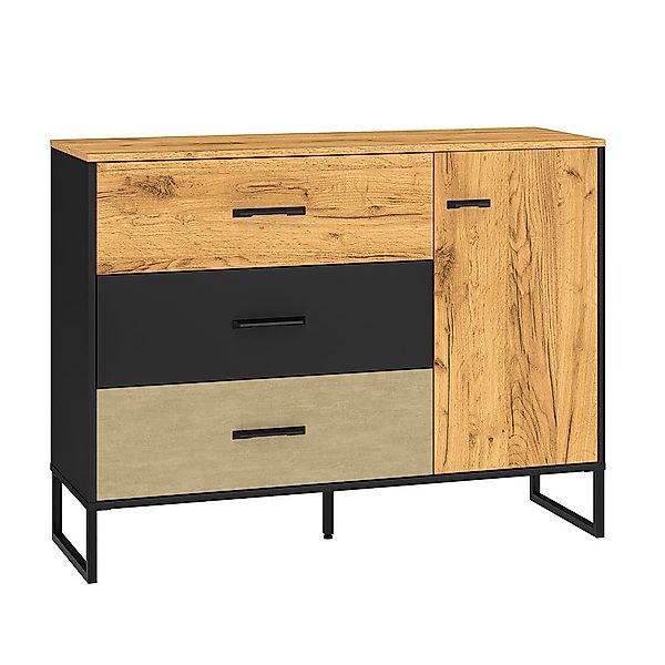 Lomadox Sideboard CASPER-131, schwarz, Eiche, sandfarben, günstig online kaufen