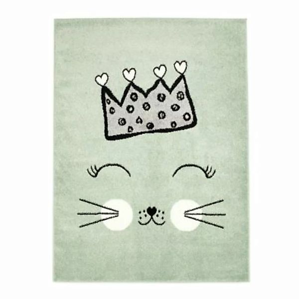 carpet city® Kinderteppich mit Katze, Krone - Kinderzimmerteppich Grün - Te günstig online kaufen